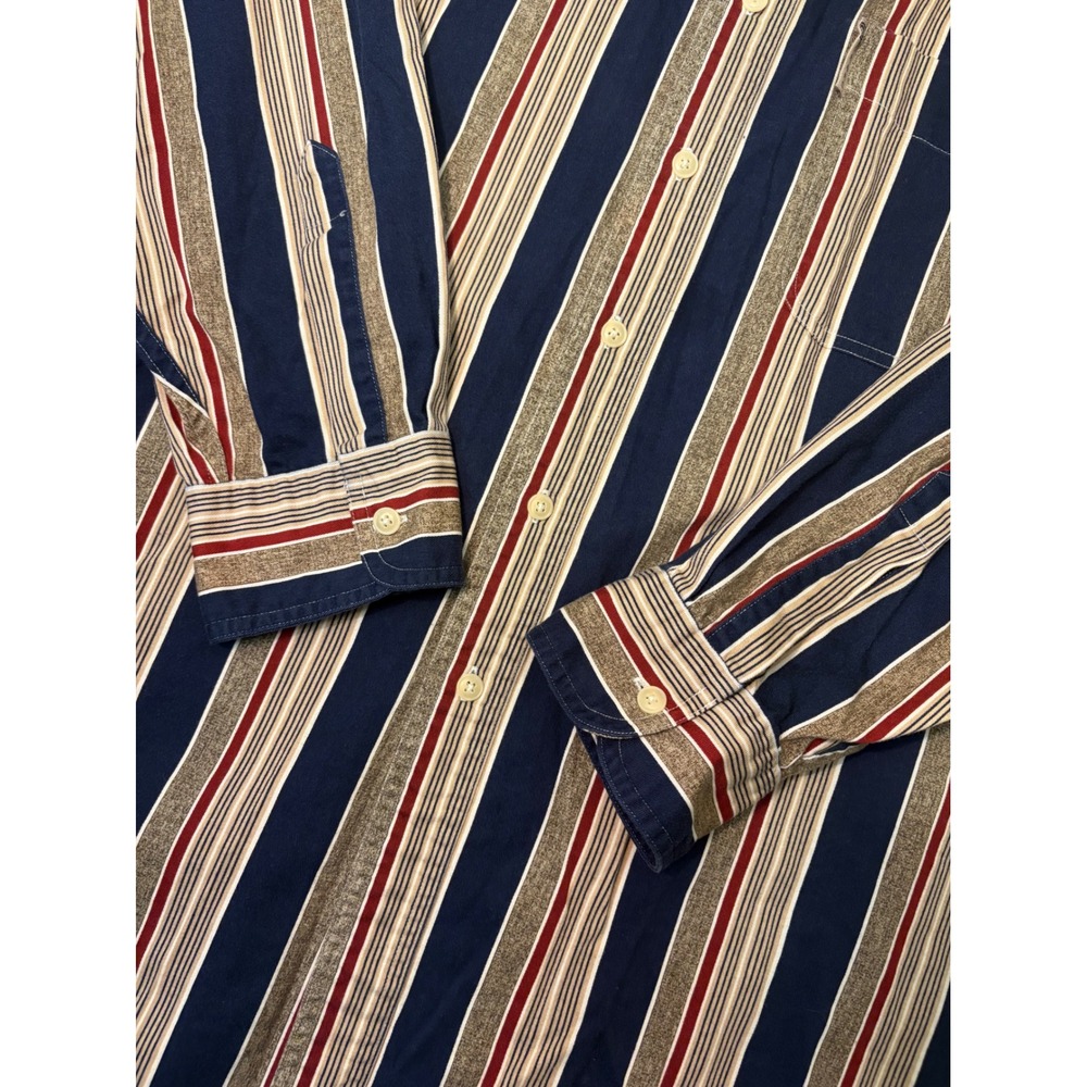 Chaps Ralph Lauren Mens XL Long Sleeve Striped Button Down Shirt Navy Tan Red - Picture 7 of 10